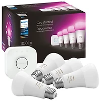 Philips Hue A19 Smart LED Light Bulb Starter Kit with Bridge - 4 Pack - White & Colour Ambiance