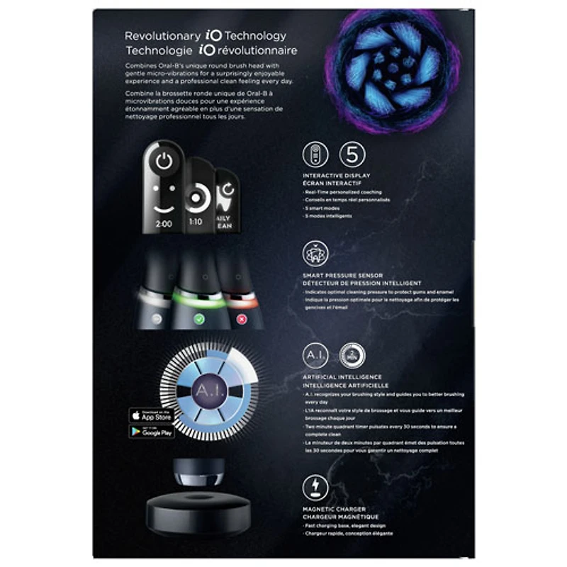 Brosse à dents électrique intelligente iO de série 7 d'Oral-B - Noir onyx
