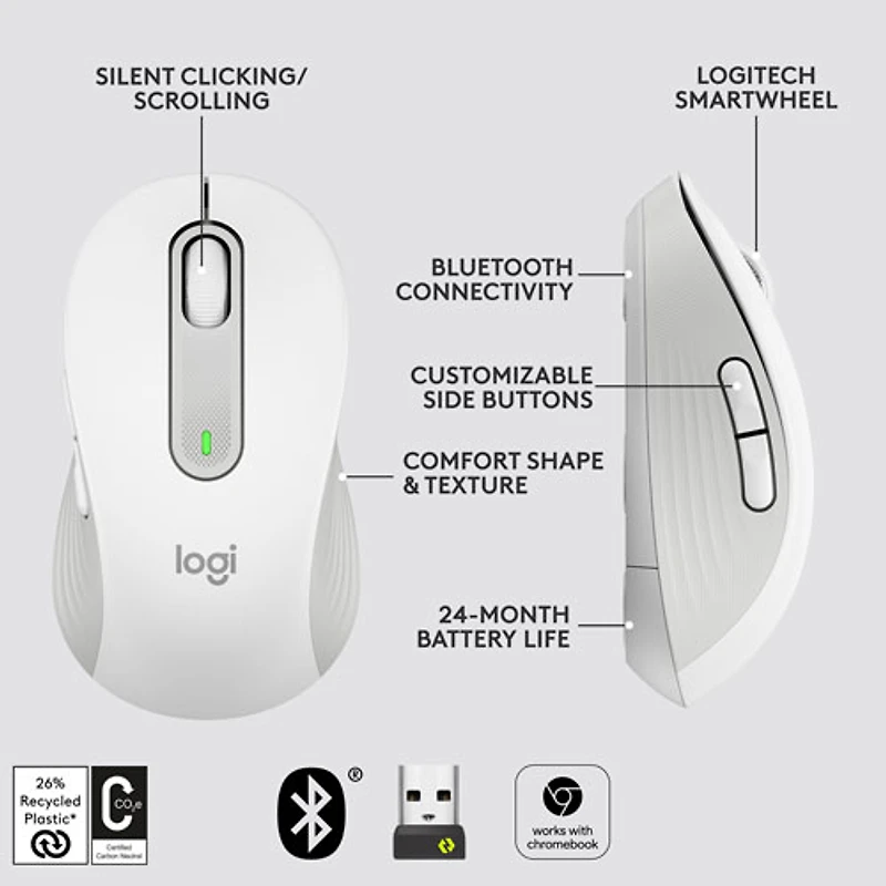 Souris optique sans fil Signature M650 de Logitech - Blanc cassé