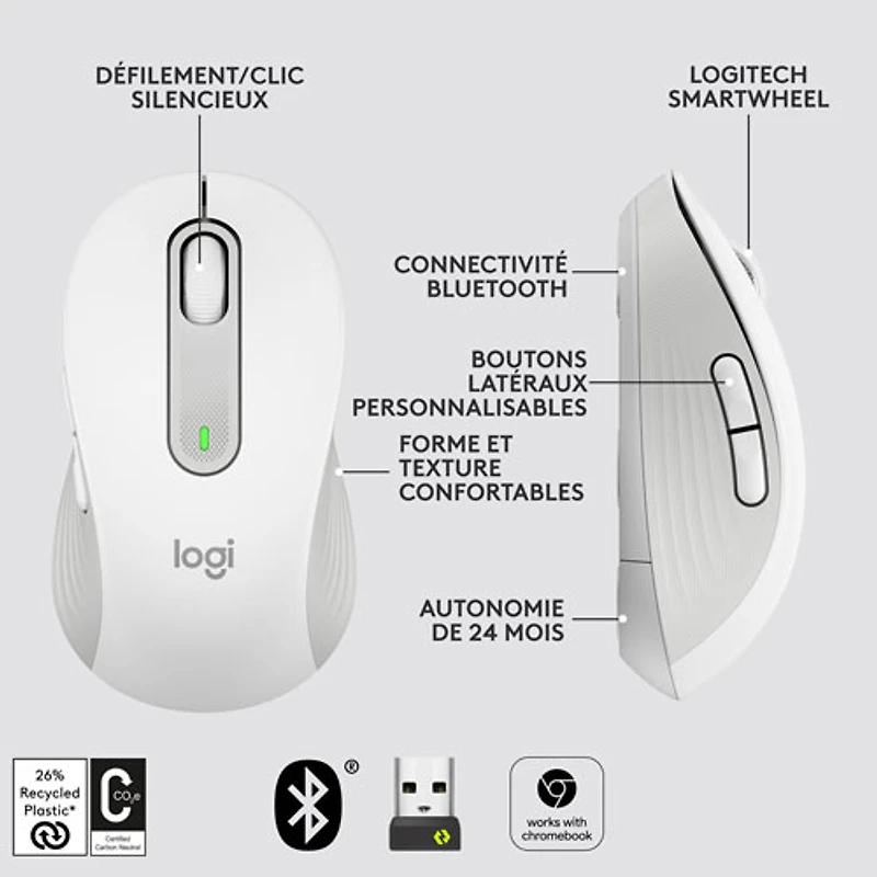 Souris optique sans fil Signature M650 de Logitech - Blanc cassé
