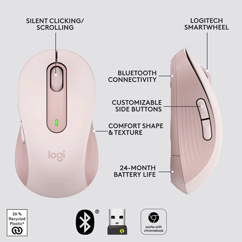 Souris optique sans fil Signature M650 de Logitech - Rose