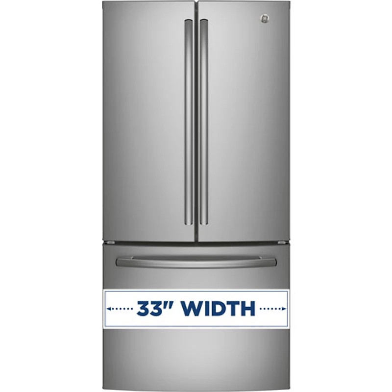 Réfrigérateur à deux portes de 25 pi³ et 33 po de GE (GNE25DYRKFS) - Acier inoxydable