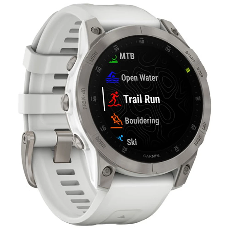 Montre intelligente active Bluetooth de 47 mm epix (Gen 2) de Garmin - Argenté/Blanc/Dos titane