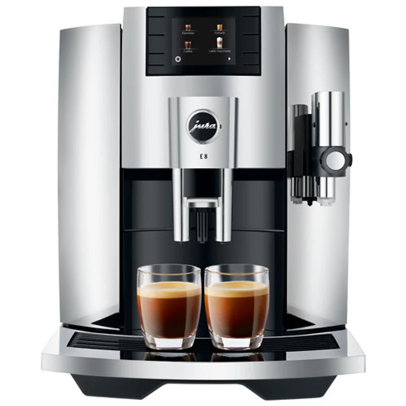 Machine à espresso automatique E8 de Jura avec mousseur à lait et moulin à café - Chrome