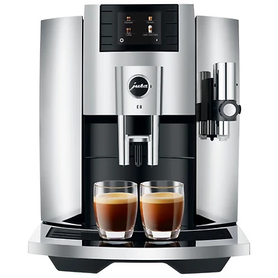 Machine à espresso automatique E8 de Jura avec mousseur à lait et moulin à café - Chrome