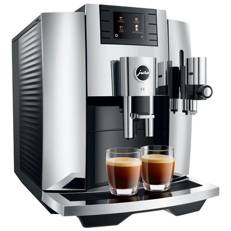 Machine à espresso automatique E8 de Jura avec mousseur à lait et moulin à café - Chrome