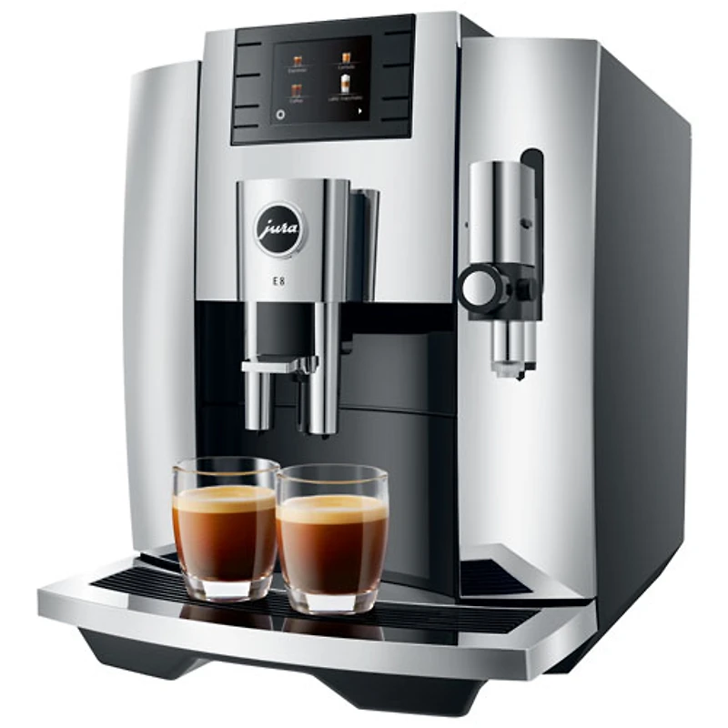 Machine à espresso automatique E8 de Jura avec mousseur à lait et moulin à café - Chrome