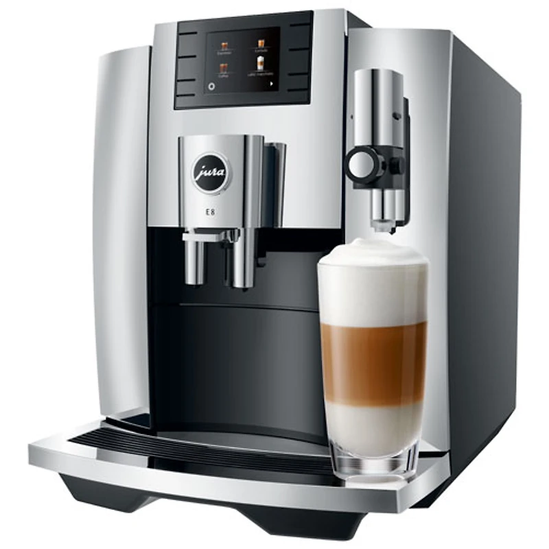 Machine à espresso automatique E8 de Jura avec mousseur à lait et moulin à café - Chrome
