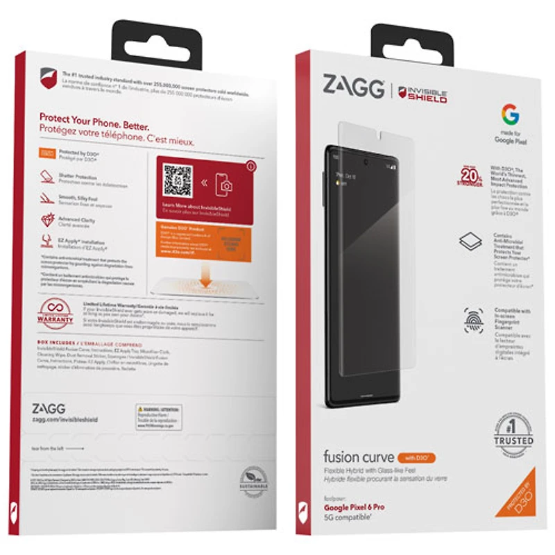Protecteur d'écran Glass Elite VisionGuard+ InvisibleShield de ZAGG pour Pixel 6 Pro de Google