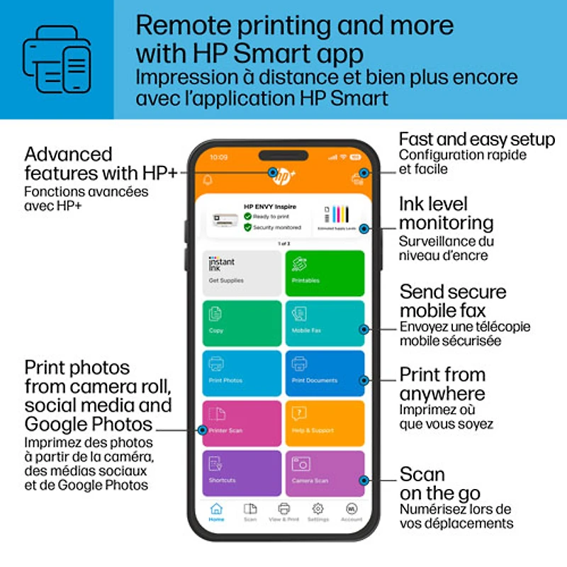 HP ENVY Inspire 7255e Wireless All-In-One Inkjet Printer - HP Instant Ink 3-Month Free Trial Included*