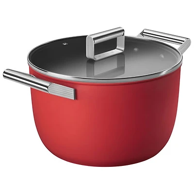 Casserole de 10 po en aluminium avec couvercle en verre de Smeg - Rouge mat