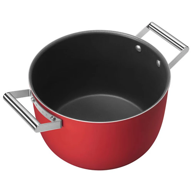 Casserole de 10 po en aluminium avec couvercle en verre de Smeg - Rouge mat