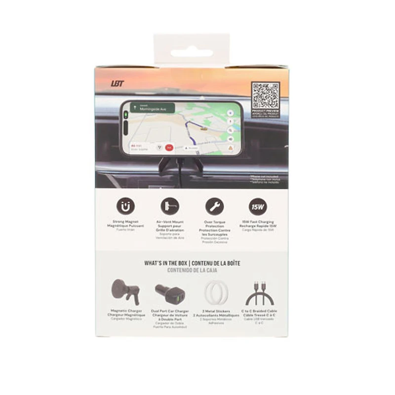 LBT Mag Stream Auto 15W Wireless Car Charger with Mount - Black