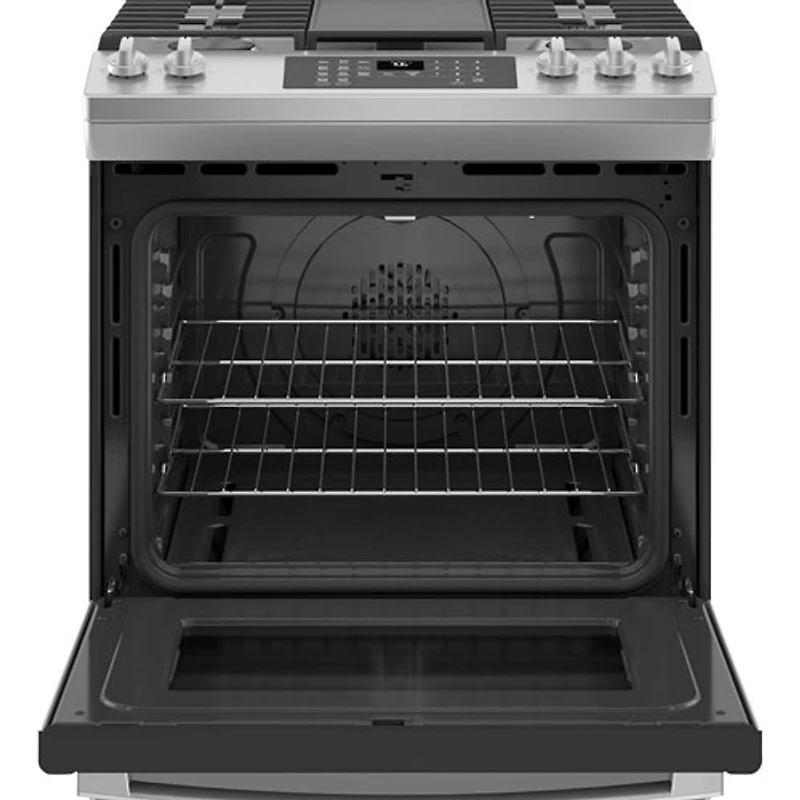 GE 30" 5.6 Cu. Ft. Fan Convection 5-Burner Slide-In Gas Range (JCGS760SPSS) - Stainless Steel