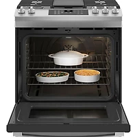 GE 30" 5.6 Cu. Ft. Fan Convection 5-Burner Slide-In Gas Range (JCGS760SPSS) - Stainless Steel