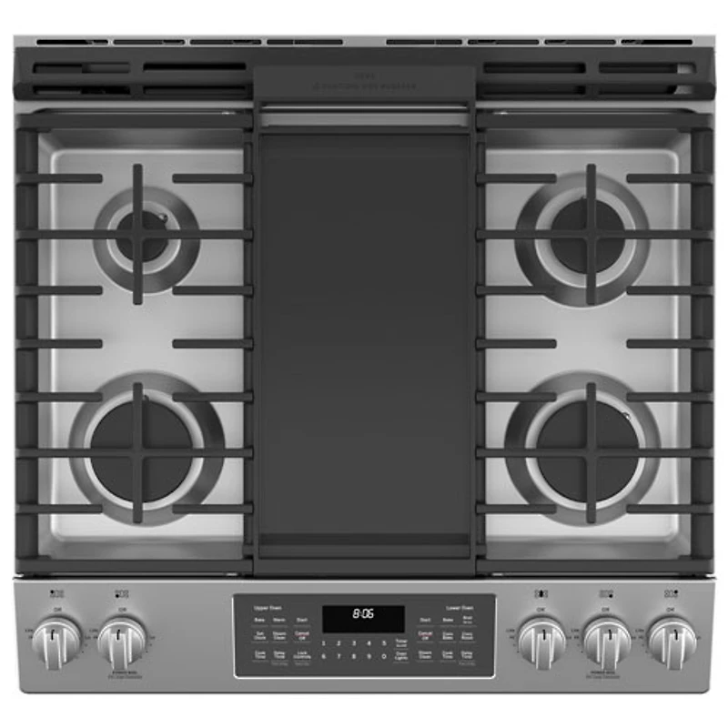 GE 30" 6.7 Cu. Ft. Double Oven 5-Burner Slide-In Gas Range (JCGSS86SPSS) - Stainless Steel