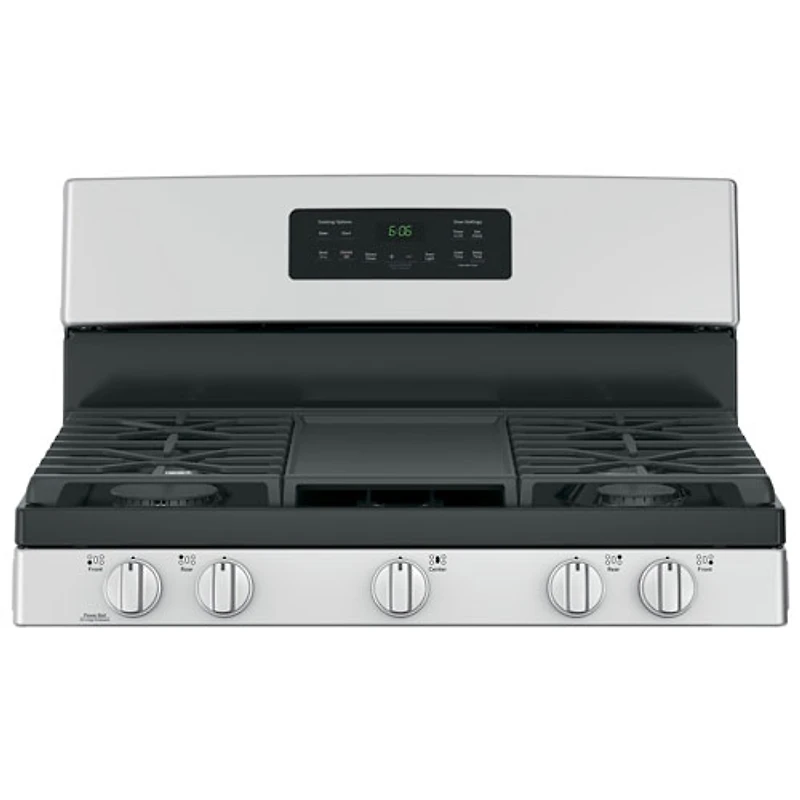 Cuisinière au gaz autonome à 5 brûleurs 5,0 pi³ 30 po de GE (JCGBS66SEKSS) - Acier inoxydable