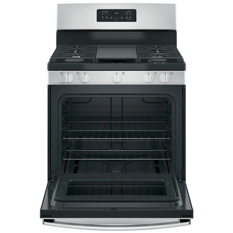 Cuisinière au gaz autonome à 5 brûleurs 5,0 pi³ 30 po de GE (JCGBS66SEKSS) - Acier inoxydable