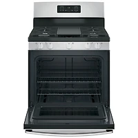 Cuisinière au gaz autonome à 5 brûleurs 5,0 pi³ 30 po de GE (JCGBS66SEKSS) - Acier inoxydable