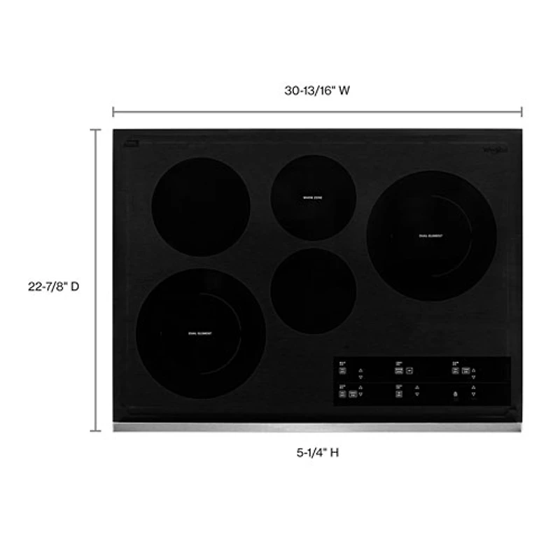 Surface de cuisson électrique 5 éléments 30 po de Whirlpool (WCE97US0KS) - Acier inoxydable