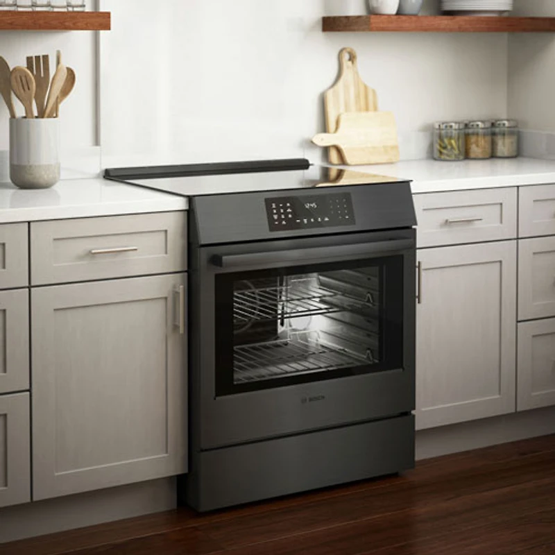 Bosch 30" 4.6 Cu. Ft. True Convection Slide-In Induction Range (HII8047C) - Black Stainless