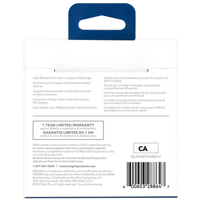 Insignia USB Bluetooth 5.0 Adapter (NS-PA3BT5A2B22-C) - Black - Only at Best Buy