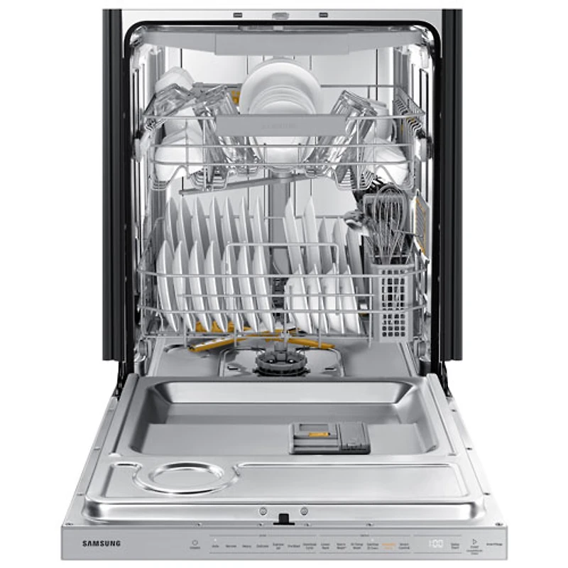 Lave-vaisselle à commandes sur le dessus, StormWash, 3e panier et porte à ouverture automatique de 24 po 42 dB de Samsung (DW80B7070US/AC) - Acier inoxydable