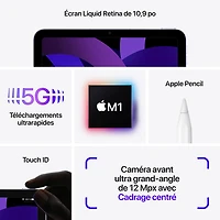 iPad Air 10,9 po 64 Go avec Wi-Fi et 5G d'Apple (5e génération) - Violet