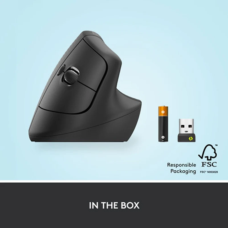 Souris ergonomique sans fil verticale de 4000 ppp Lift de Logitech - Graphite