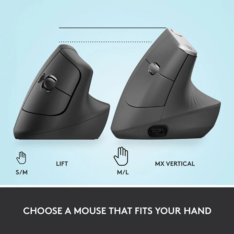 Logitech Lift Vertical Ergonomic 4000 DPI Wireless Mouse - Graphite