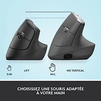 Souris ergonomique sans fil verticale de 4000 ppp Lift de Logitech - Graphite