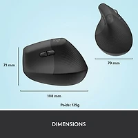 Souris ergonomique sans fil verticale de 4000 ppp Lift de Logitech - Graphite