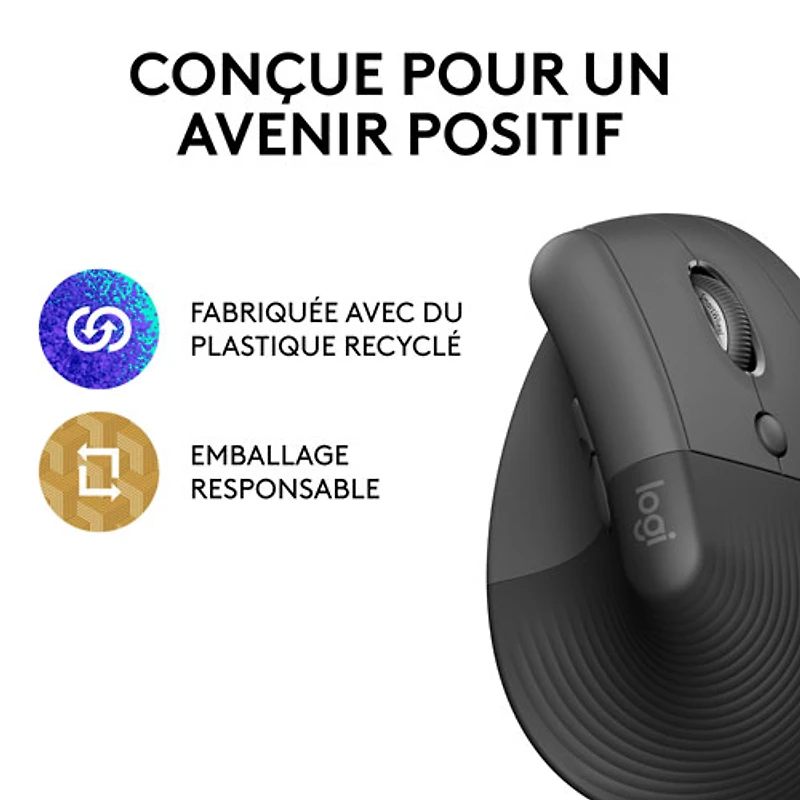 Souris ergonomique sans fil verticale de 4000 ppp Lift de Logitech - Graphite