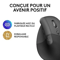 Souris ergonomique sans fil verticale de 4000 ppp Lift de Logitech - Graphite