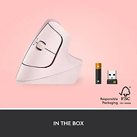 Souris ergonomique sans fil verticale de 4000 ppp Lift de Logitech - Rose