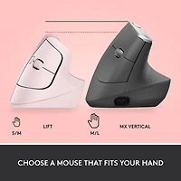 Souris ergonomique sans fil verticale de 4000 ppp Lift de Logitech - Rose