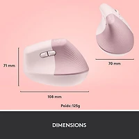 Souris ergonomique sans fil verticale de 4000 ppp Lift de Logitech - Rose