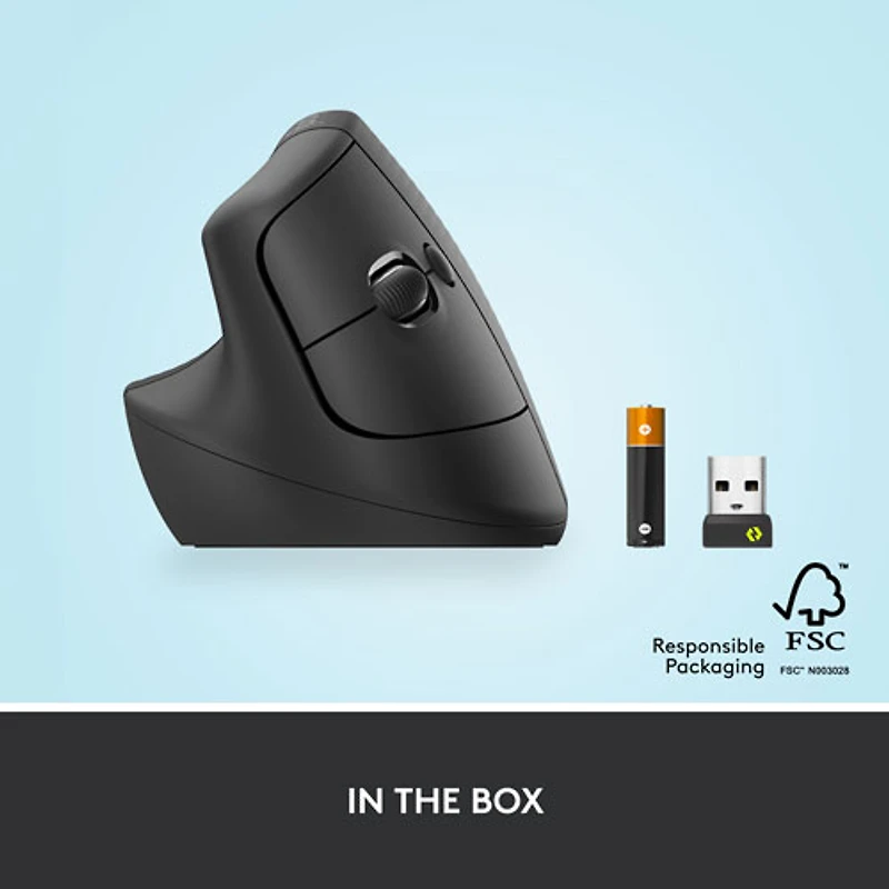 Souris ergonomique sans fil verticale pour gauchers de 4000 ppp Lift de Logitech - Graphite