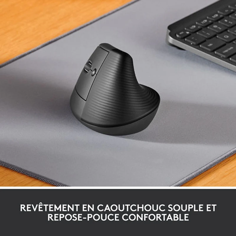 Souris ergonomique sans fil verticale pour gauchers de 4000 ppp Lift de Logitech - Graphite