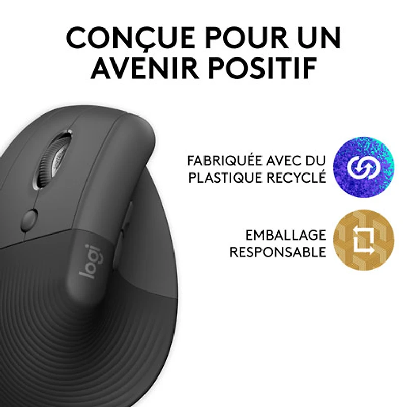 Souris ergonomique sans fil verticale pour gauchers de 4000 ppp Lift de Logitech - Graphite