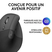 Souris ergonomique sans fil verticale pour gauchers de 4000 ppp Lift de Logitech - Graphite