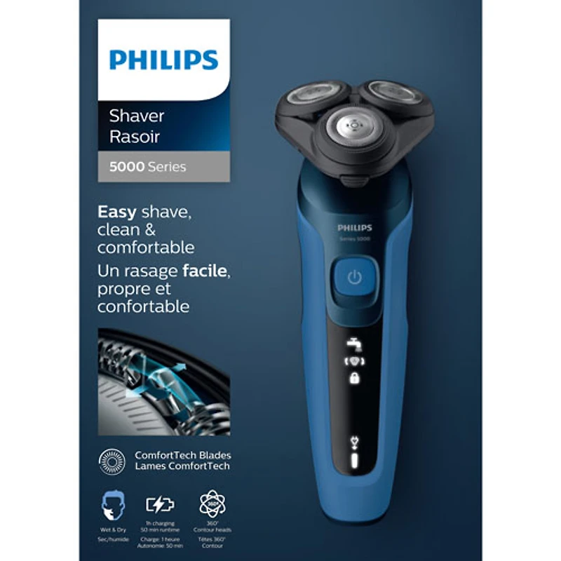 Rasoir à tête rotative pour peau sèche ou humide série 5000 Philips (S5466/17) - Bleu royal foncé