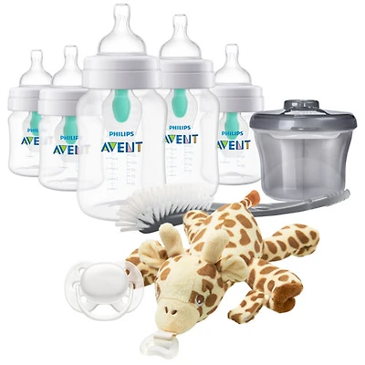 Coffret-cadeau pour nouveau-né avec biberons anticoliques AirFree Avent 4/9 oz de Philips et porte-suce Snuggle - Transparent
