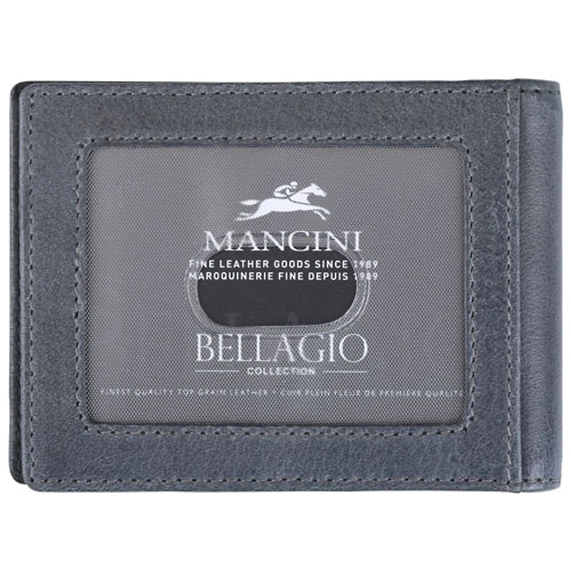 Portefeuille RFID en cuir véritable avec pince à billets et fenêtre pour carte d'identité Bellagio de Mancini - Gris