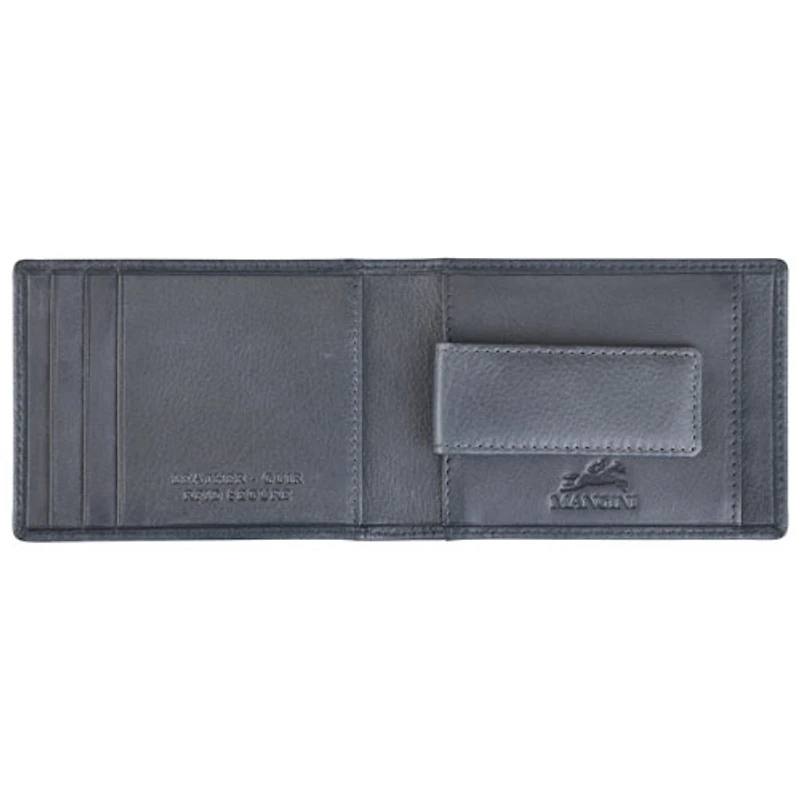 Portefeuille RFID en cuir véritable avec pince à billets et fenêtre pour carte d'identité Bellagio de Mancini - Gris