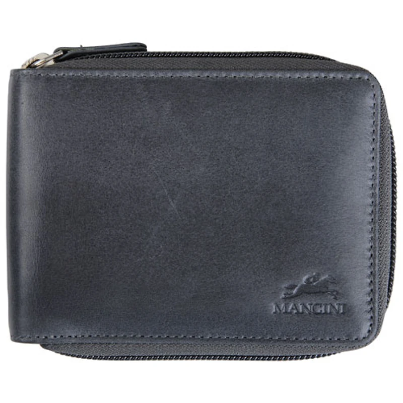 Portefeuille RFID à deux volets en cuir véritable avec fermeture à glissière Bellagio de Mancini - Gris