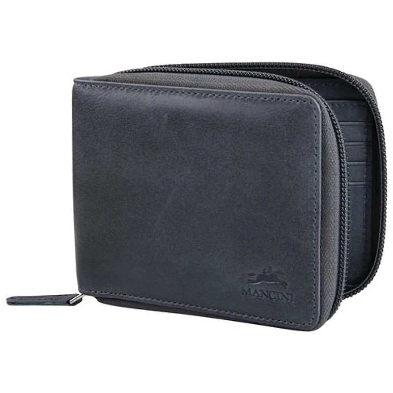 Portefeuille RFID à deux volets en cuir véritable avec fermeture à glissière Bellagio de Mancini - Gris