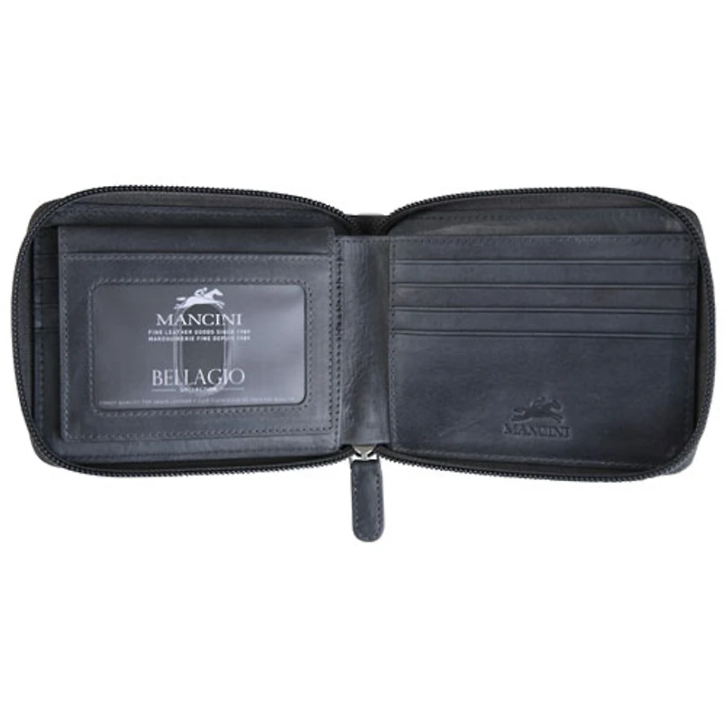 Portefeuille RFID à deux volets en cuir véritable avec fermeture à glissière Bellagio de Mancini - Gris