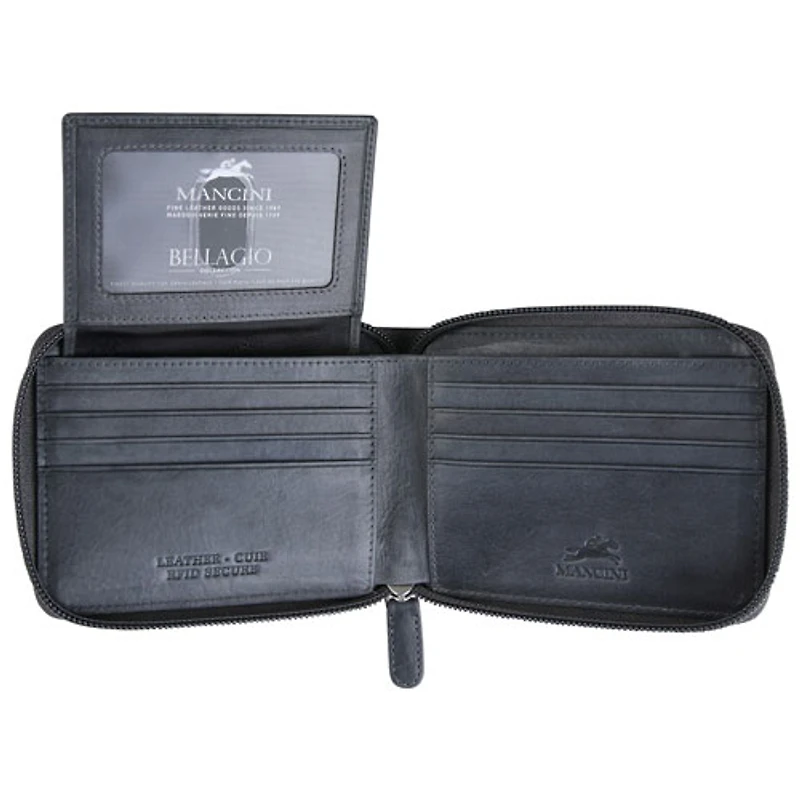 Portefeuille RFID à deux volets en cuir véritable avec fermeture à glissière Bellagio de Mancini - Gris