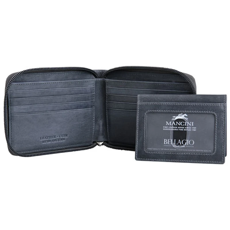 Portefeuille RFID à deux volets en cuir véritable avec fermeture à glissière Bellagio de Mancini - Gris
